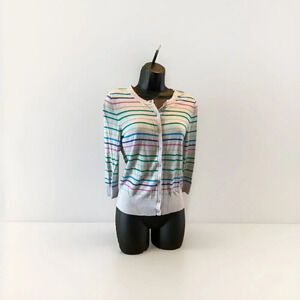 Halogen Women’s Rainbow Gray Cardigan Sweater Beautiful Rainbow Classy Medium